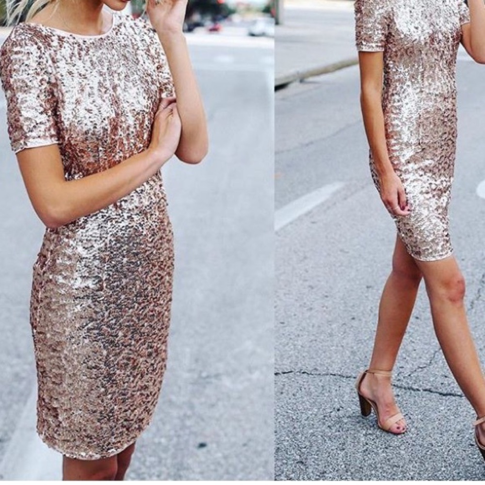 Maniju Dresses | Rose Gold Sequin Short Dress NWT